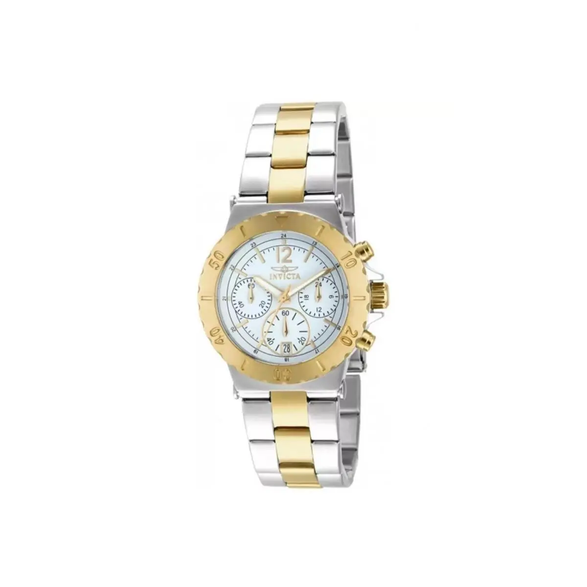 Invicta Women`s 14855 Quartz Watch White Dial Stainless Steel 38mm - Dial: White, Black, Band: Gold/Stainless Steel, Silver, Gold, Bezel: Gold, Silver
