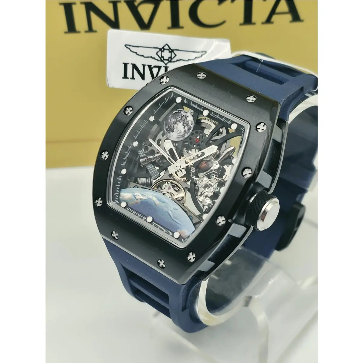 Invicta S1 Rally Interstellar Automatic Men`s Blue Skeleton Dial Watch 49009 - Dial: Black, Clear, Gray, Silver, Band: Blue, Bezel: Black, Silver