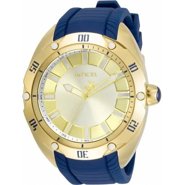 Invicta Venom 33652 Men`s Round Analog Gold Tone Navy Blue Silicone Watch - Dial: Gold, Black, Silver, Band: Navy Blue, Bezel: Gold, Navy Blue