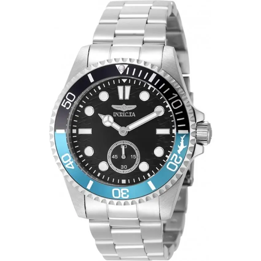 Invicta Pro Diver Quartz Black Dial Batman Bezel Men`s Watch 49437 - Dial: Black, Band: Silver-tone, Bezel: Silver-tone