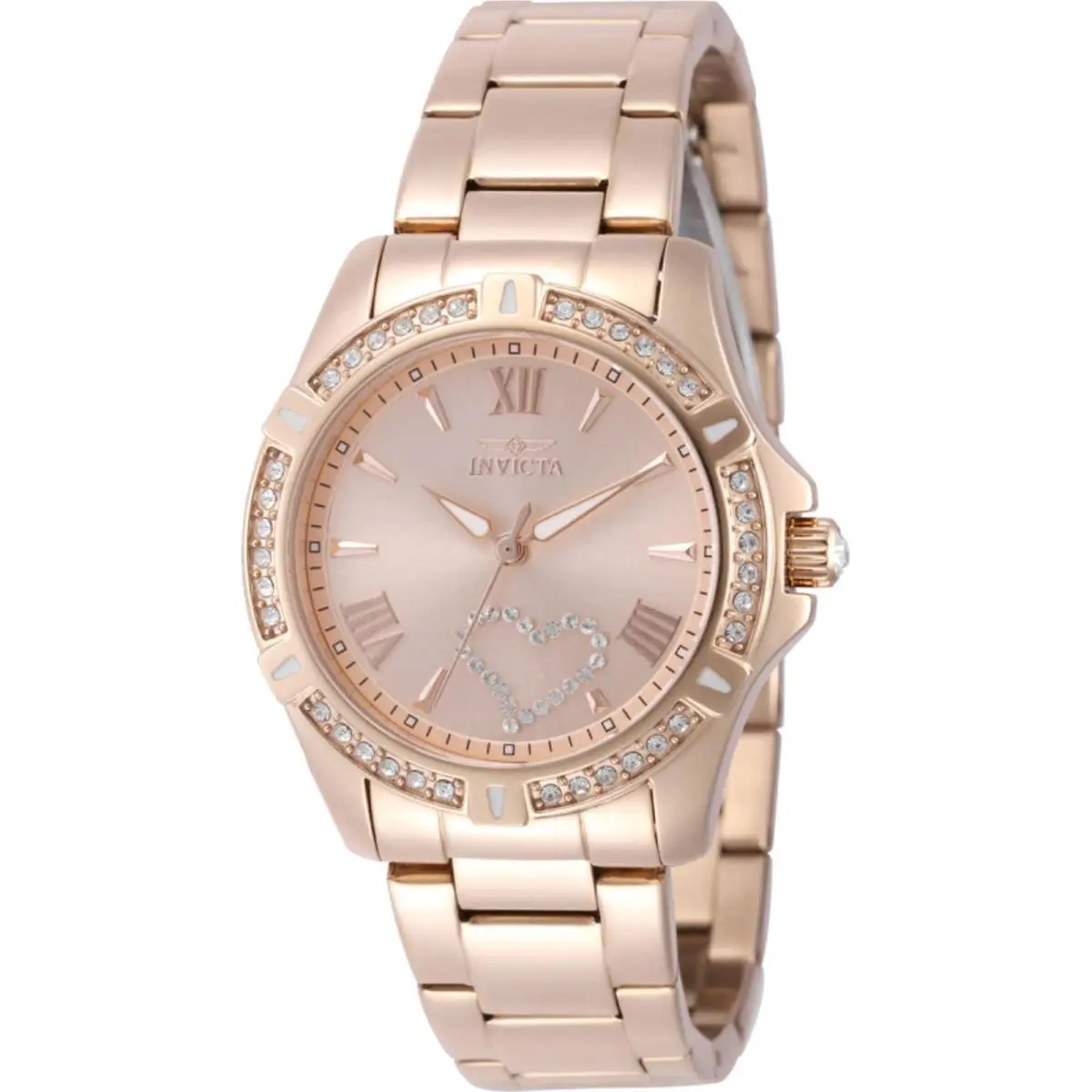 Women`s Watch Angel Quartz Rose Gold Brass Dial Steel Bracelet 49843 by Invicta