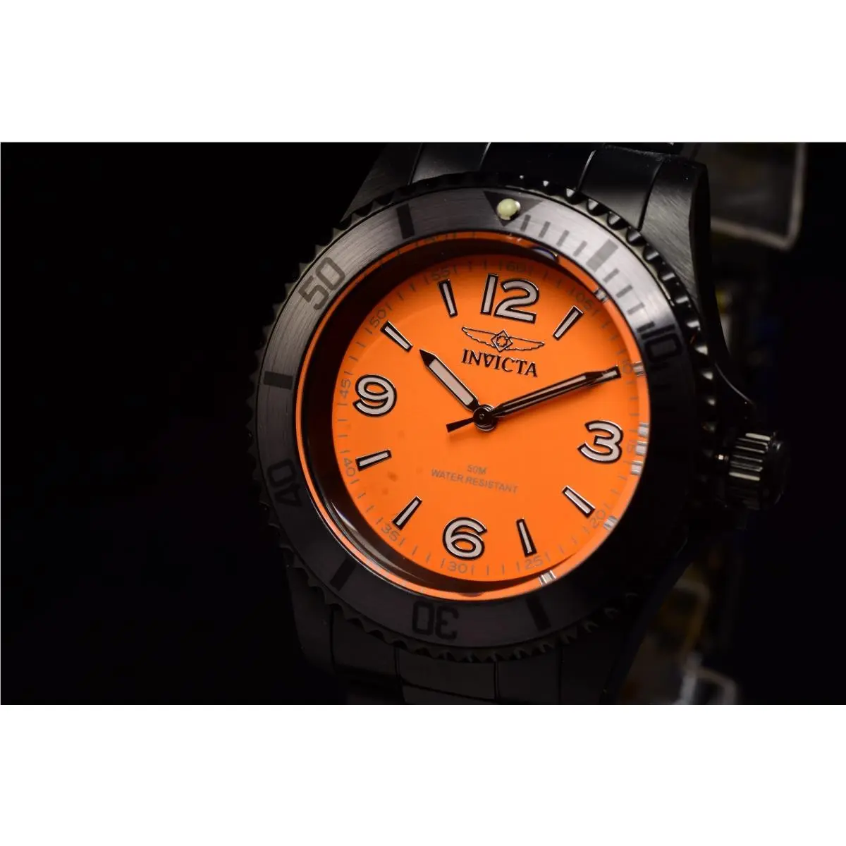 Invicta Mens Specialty 40.5mm Orange Dial Quartz Stainless Steel Black Tone Watc