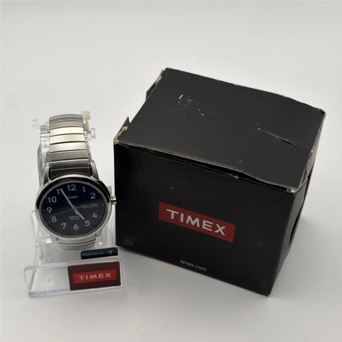 T20031 Men`s Easy Reader Day-date Watch Blue Dial Silver Expansion Band by Timex