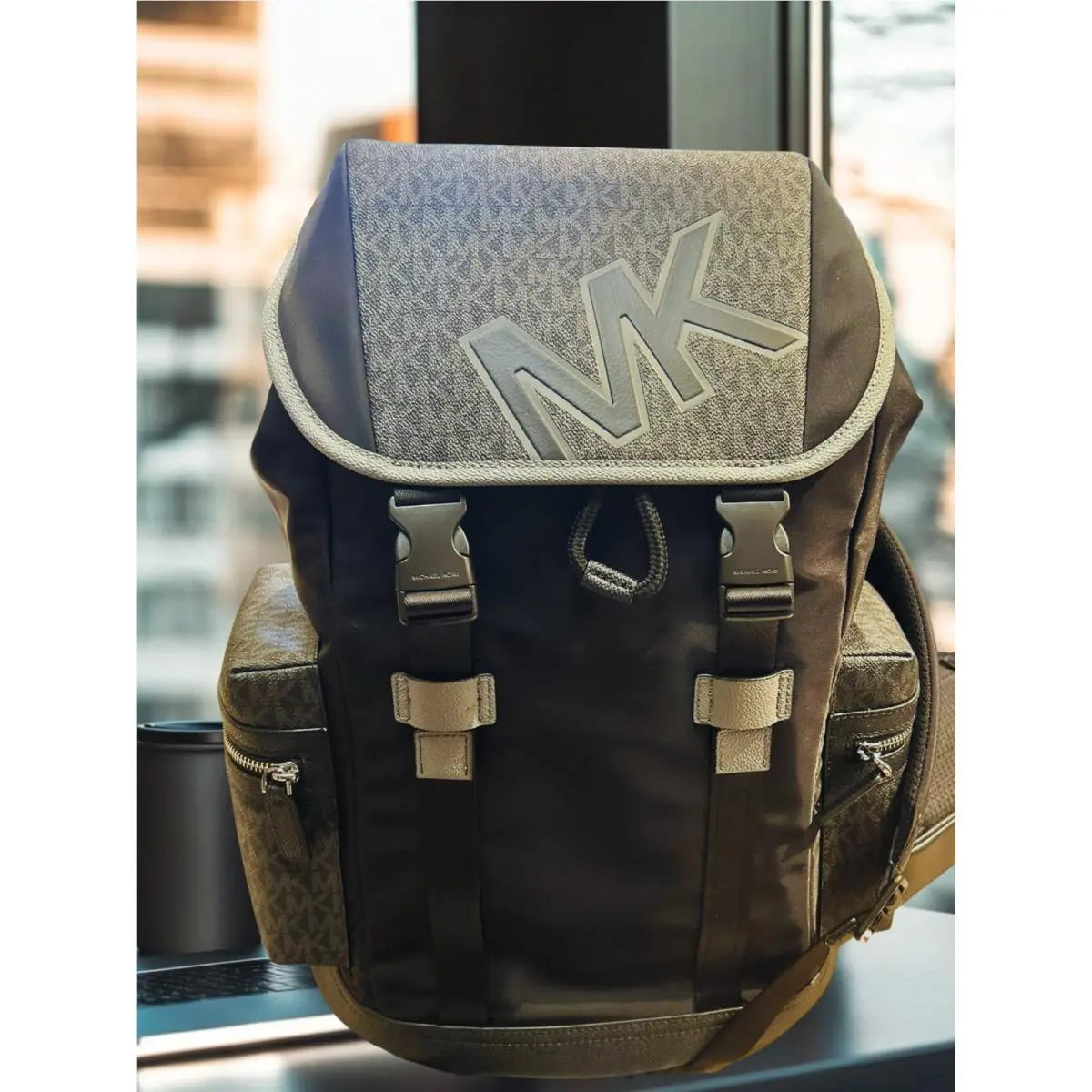 Cooper Men Signature Logo Nylon Large Pocket Travel Backpack Bag GUNMETAL by Michael Kors