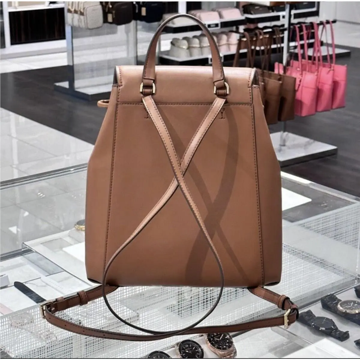 Michael Kors Brown and Ivory Signature Drawstring Backpack Michael Kors Backpack Phoebe Medium Flap Drawstring MK  main image 3
