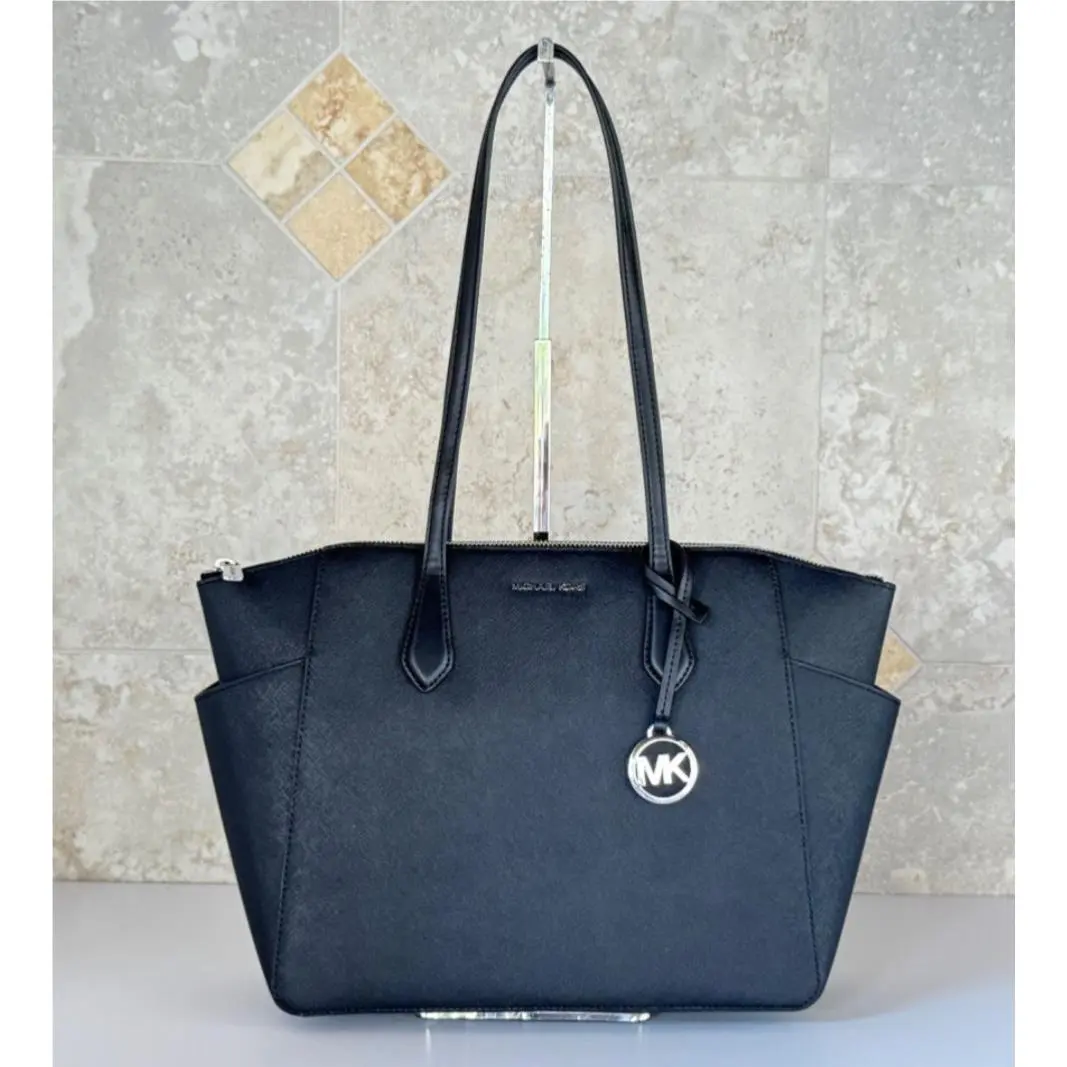 Marilyn Medium Top Zip Shoulder Tote Bag Purse Black/Silver by Michael Kors