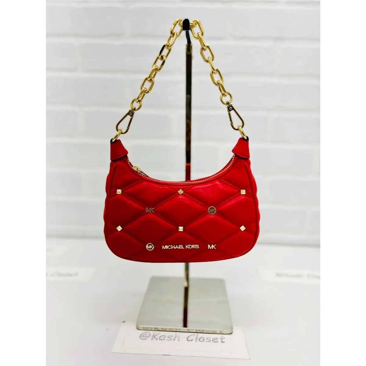 Cora Mini Quilted Shoulder Bag Bright Red by Michael Kors
