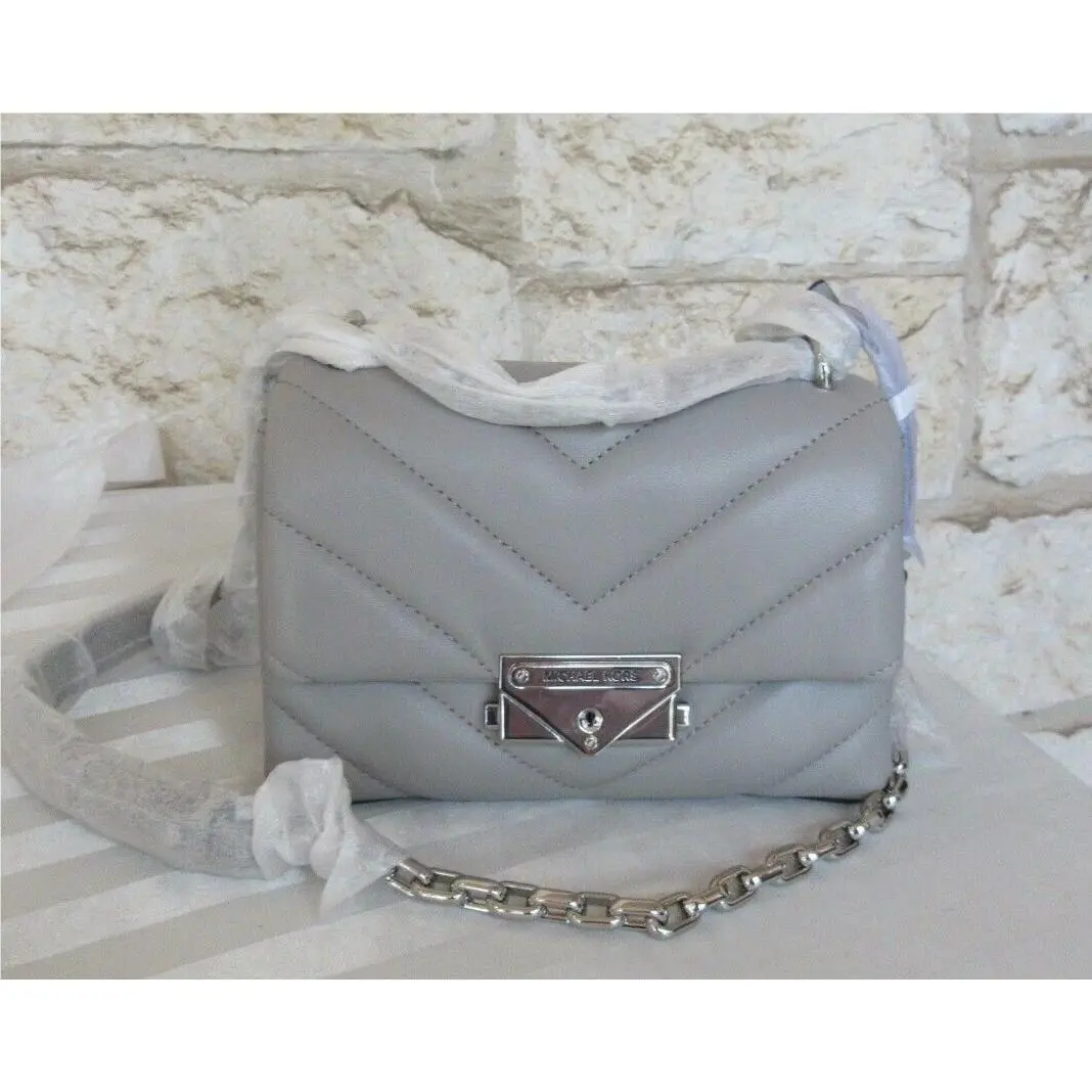 Cece XS Quilted Leather Crossbody Grey Red Black Blue Silver Gold Quilted Leather Flap Grey/Silver lock Key NEW by Michael Kors