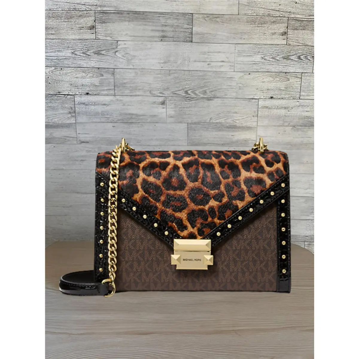 Whitney Women Shoulder Bag Leopard Print Calf Hair Logo Canvas BUTTERSCOTCH by Michael Kors