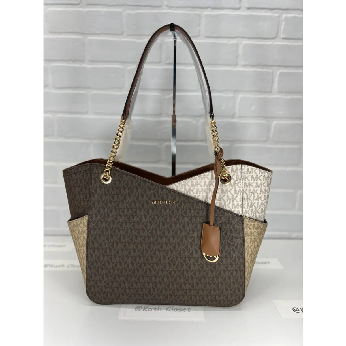 Shoulder Tote Bag Xchain Large Jet Set MK Signature Brown Multi by Michael Kors