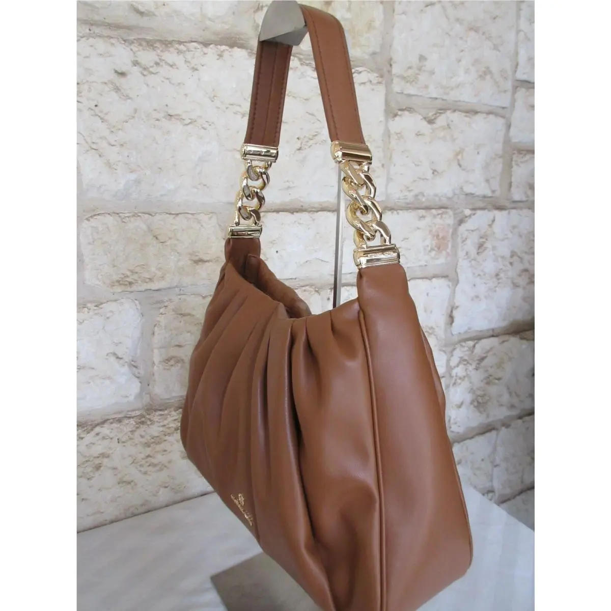 Hannah Medium Shoulder Bag or Small Crossbody White or Luggage Medium Shoulder bag Luggage Brown chain accents by Michael Kors