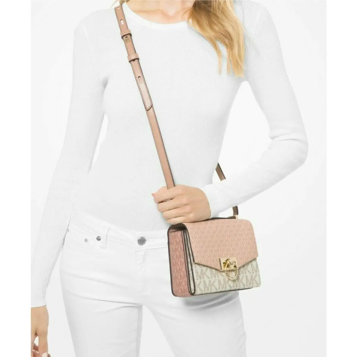 Hendrix Logo Extra Small Crossbody Bag Brown Ballet Vanilla Red Ballet multi Vanilla Logo (Pink/Vanilla/White) by Michael Kors