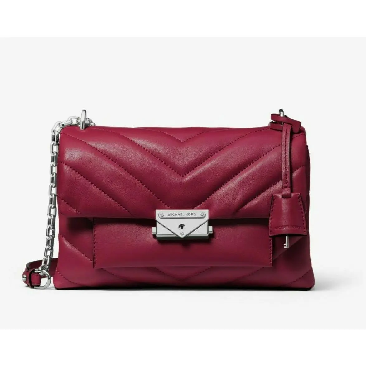 Cece Chevron Quilted Leather Medium Crossbody Black Red Berry White Berry (wine) Cece Chevron Quilted Medium Cece by Michael Kors