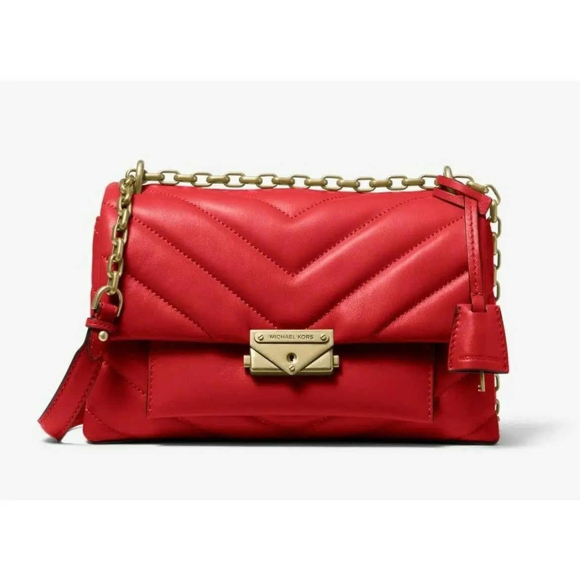 Cece Chevron Quilted Leather Medium Crossbody Black Red Berry White Bright RED Cece Chevron Quilted Medium gold hw by Michael Kors
