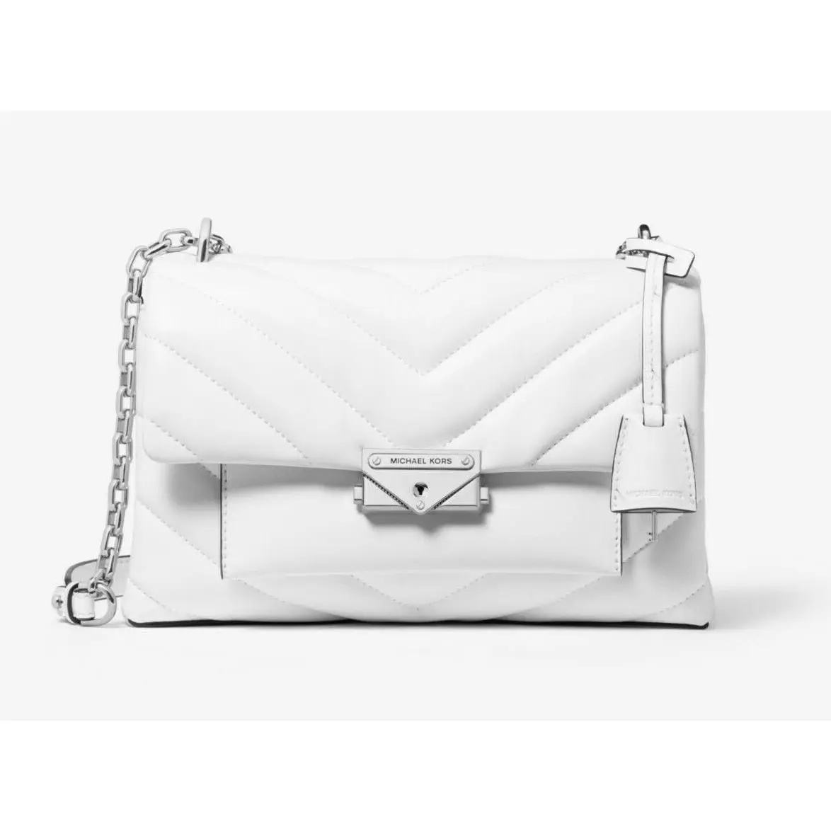 Cece Chevron Quilted Leather Medium Crossbody Black Red Berry White White Cece Chevron Quilted Medium silver hardware by Michael Kors