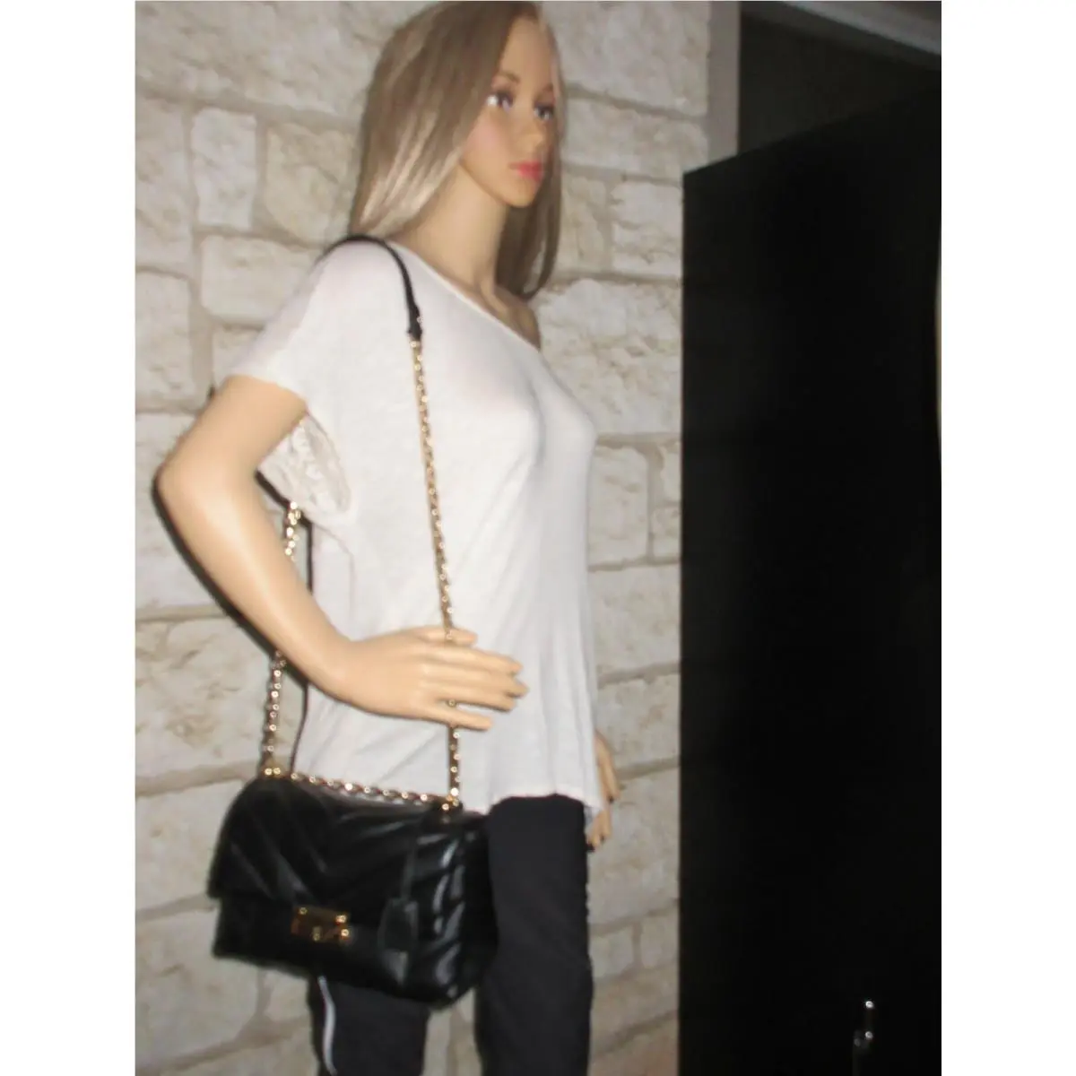 Michael Kors Cece Chevron Quilted Leather Medium Crossbody Black Red Berry White