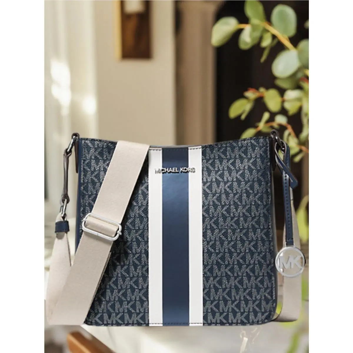 Jet Set Small North South Stripe Logo Crossbody Bag Purse Handbag NAVY by Michael Kors