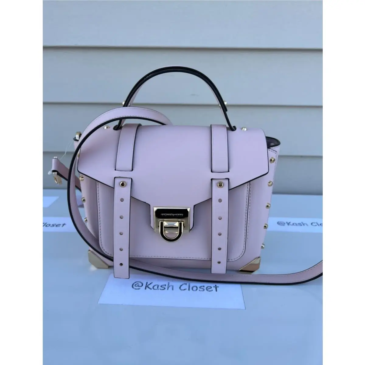 Manhattan Satchel Bag Medium Leather Purse Powderblush Gold hardware by Michael Kors