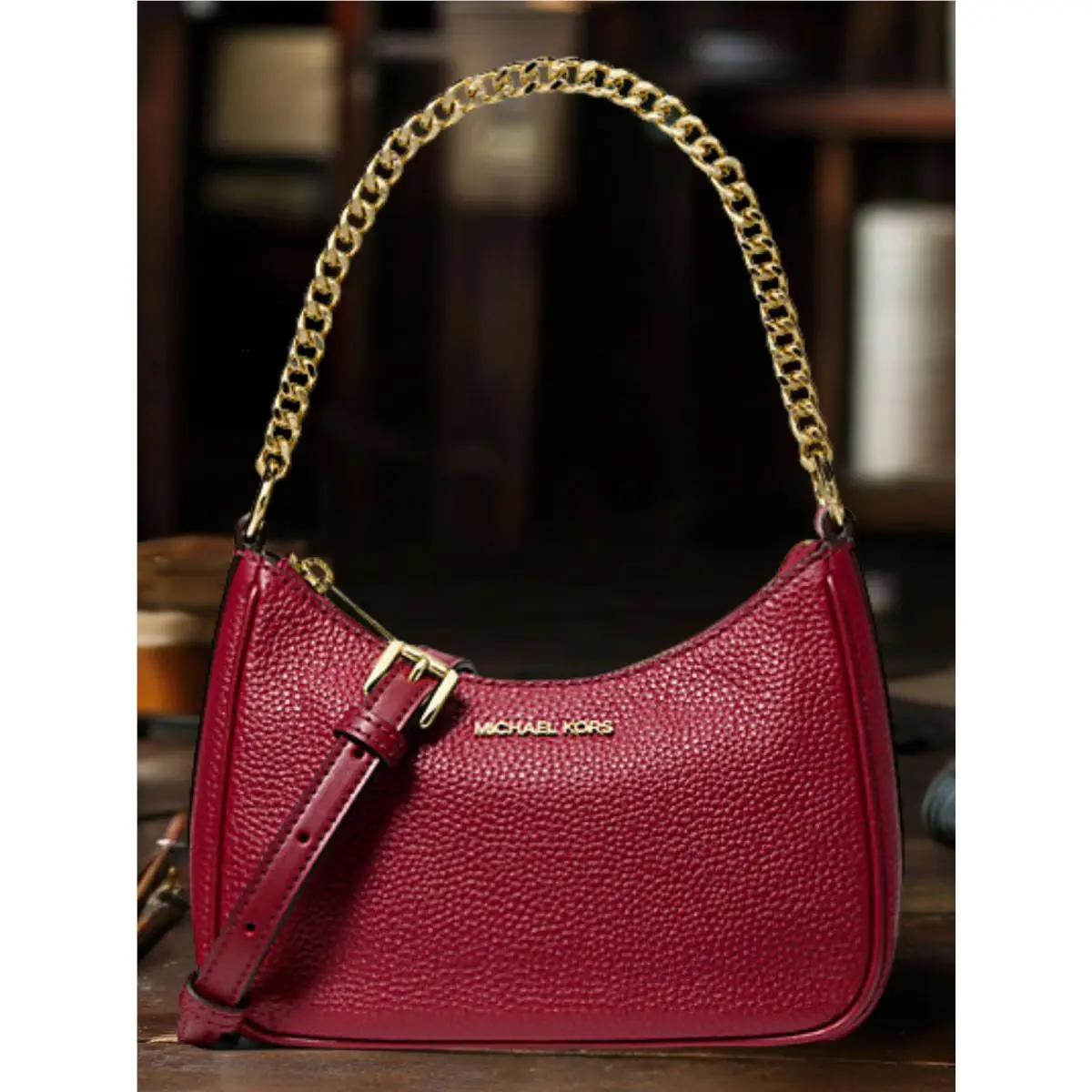 Jet Set Women’s Small Leather Chain Convertible Shoulder Crossbody CHERRY by Michael Kors