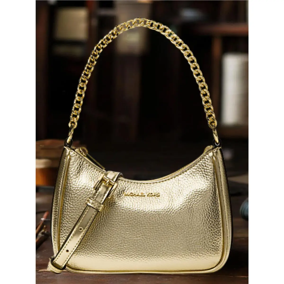 Jet Set Women’s Small Leather Chain Convertible Shoulder Crossbody PALE GOLD by Michael Kors