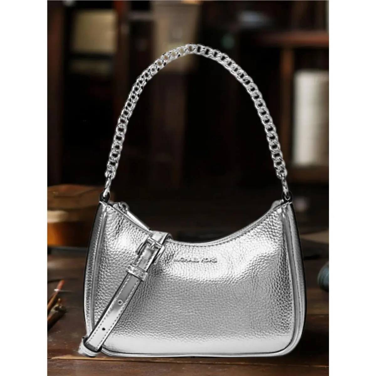 Jet Set Women’s Small Leather Chain Convertible Shoulder Crossbody SILVER by Michael Kors
