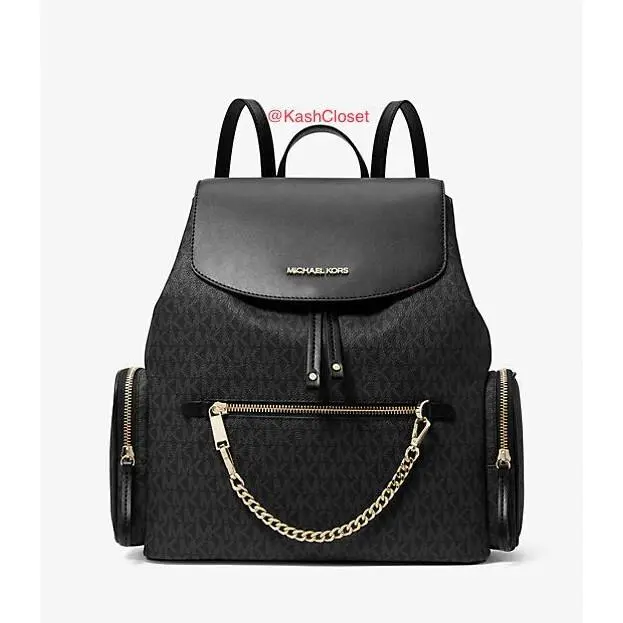 Backpack Jet Set MK Logo Large Chain Backpack Black by Michael Kors