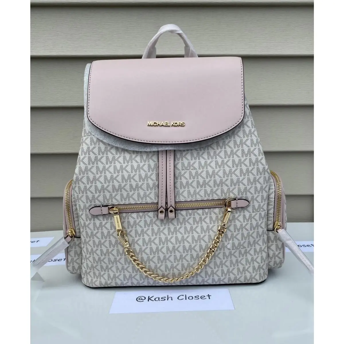 Backpack Jet Set MK Logo Large Chain Backpack Powder Blush Multi by Michael Kors