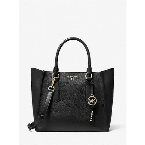 Kris Large Pebbled Leather Satchel Black Luggage or Fawn Black Satchel Shoulder/Crossbody/Handbag Leather by Michael Kors