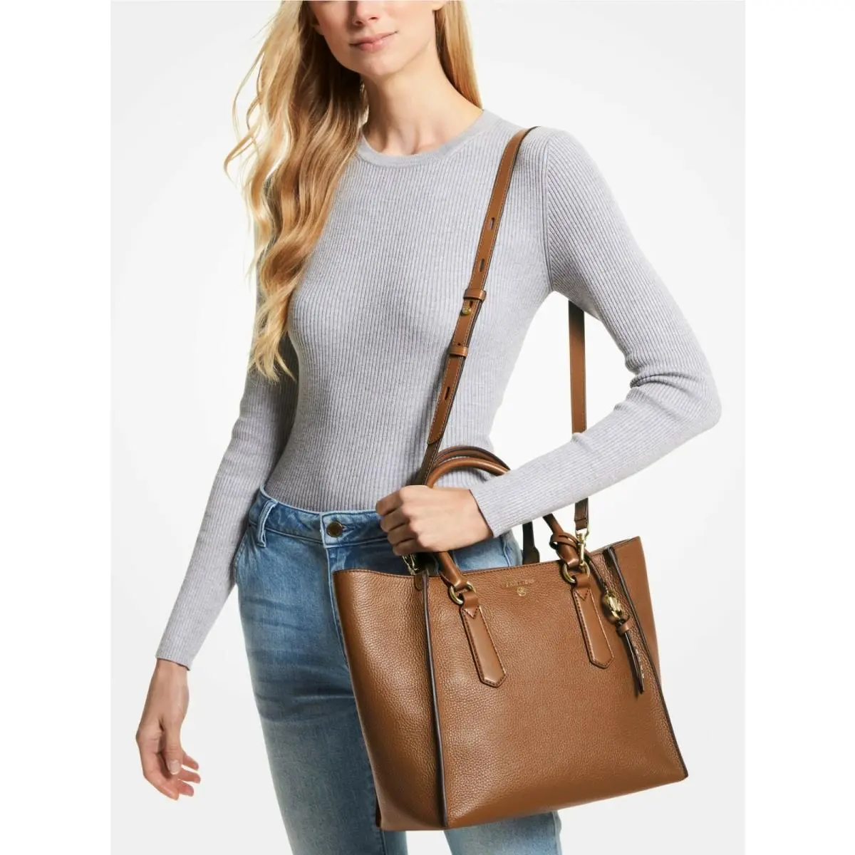 Kris Large Pebbled Leather Satchel Black Luggage or Fawn Luggage Brown Satchel Shoulder/Crossbody/Handbag by Michael Kors