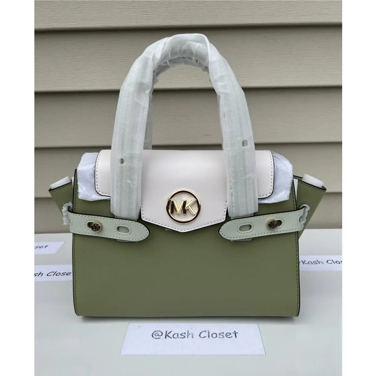 Satchel Bag Carmen Medium Flap Satchel Purse Lt Sage Multi by Michael Kors