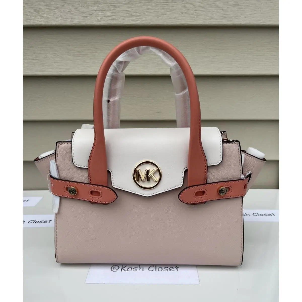 Satchel Bag Carmen Medium Flap Satchel Purse Powderblush Multi by Michael Kors