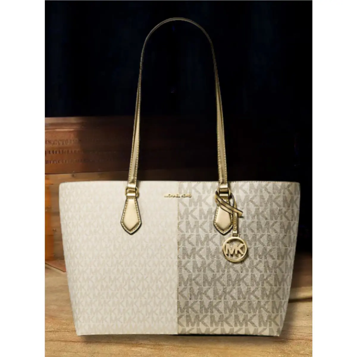 Michael Kors Sheila Women Large Two-tone MK Logo Multifunction Tote Shoulder Bag