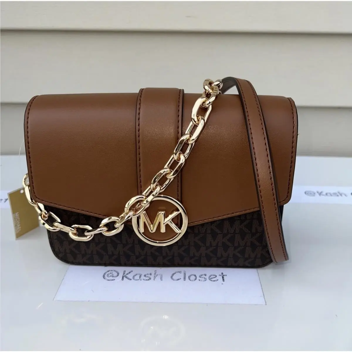 Crossbody Shoulder Bag Carmen Small Monogram Flap Purse Brown by Michael Kors