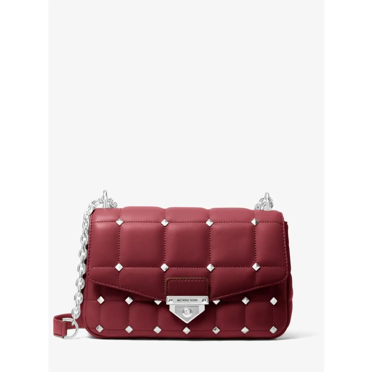 Soho LG Studded Quilted Leather Chain X-body/shoulder +dust Bag SoHo Large Berry/Silver Crossbody/Shoulder bag New by Michael Kors