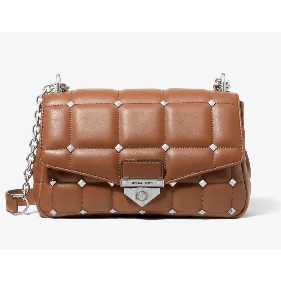 Soho LG Studded Quilted Leather Chain X-body/shoulder +dust Bag SoHo Large Brown/Silver Crossbody/Shoulder bag New by Michael Kors