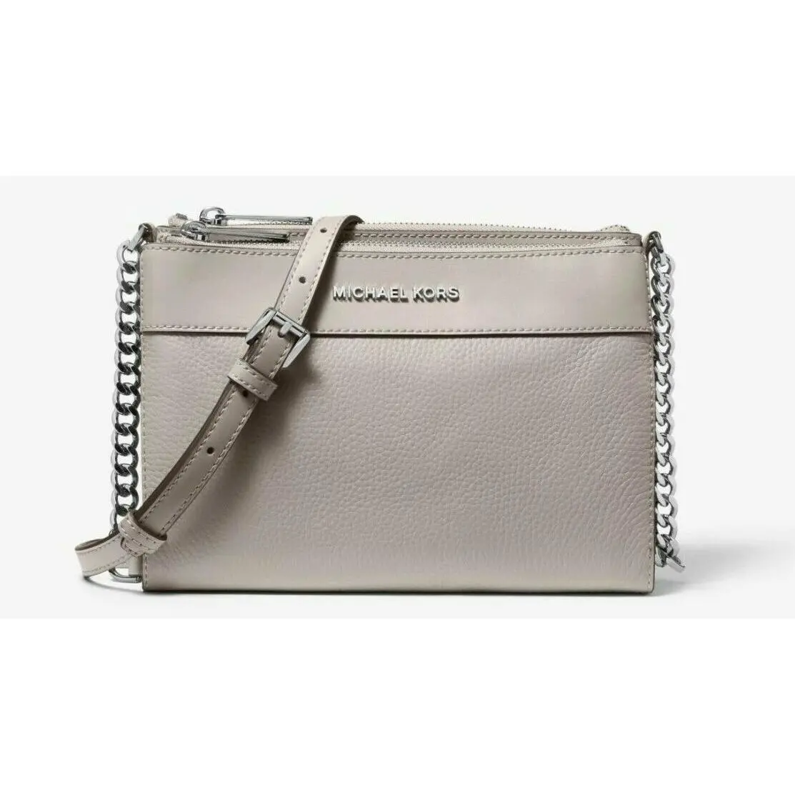 Leather Slim X-body 3 Compartments Grey/silver or Pink/rose Gold Pearl Grey, Chain, Silver tone, 3 Compartments NWT by Michael Kors