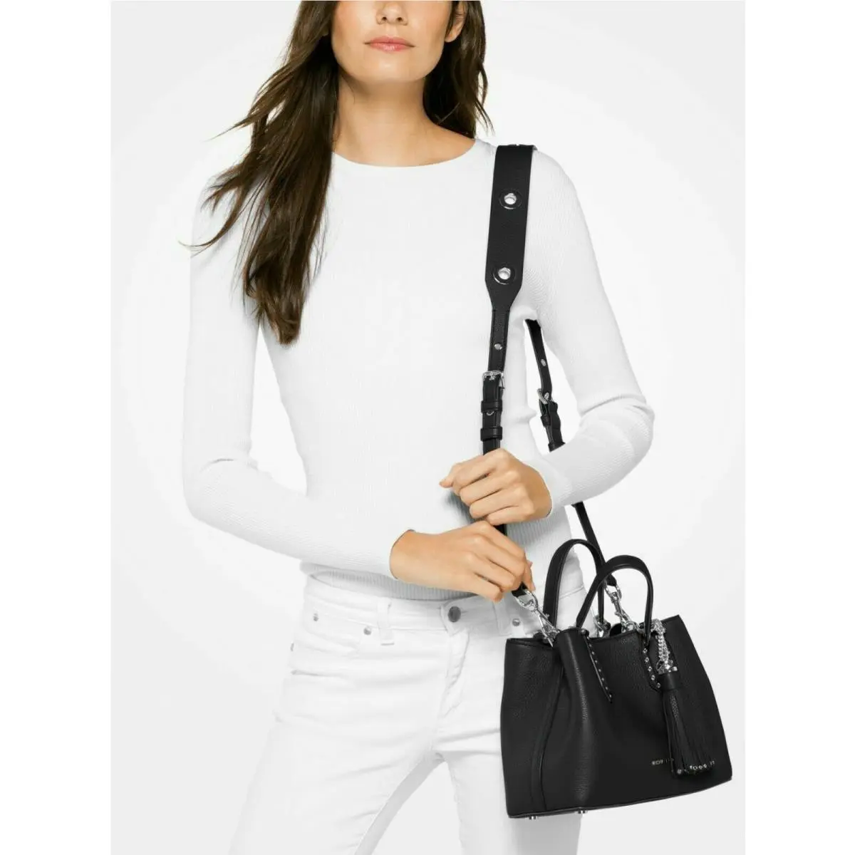 Brooklyn Small Satchel Crossbody/handbag Bucket 11 Colors Dust Bag Black Bag with Silver-tone Hardware by Michael Kors