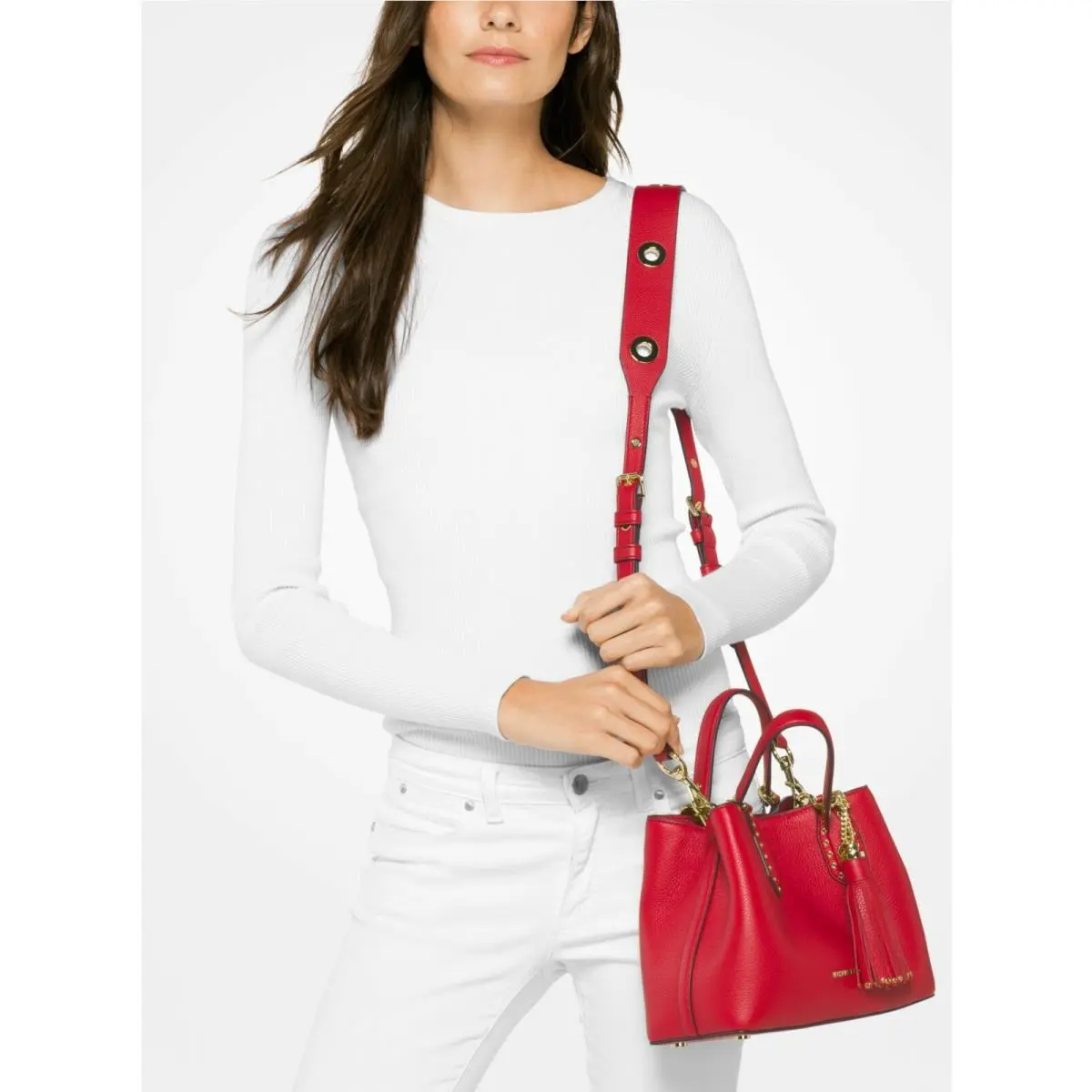 Brooklyn Small Satchel Crossbody/handbag Bucket 11 Colors Dust Bag Bright RED Bag with Gold-tone hardware by Michael Kors
