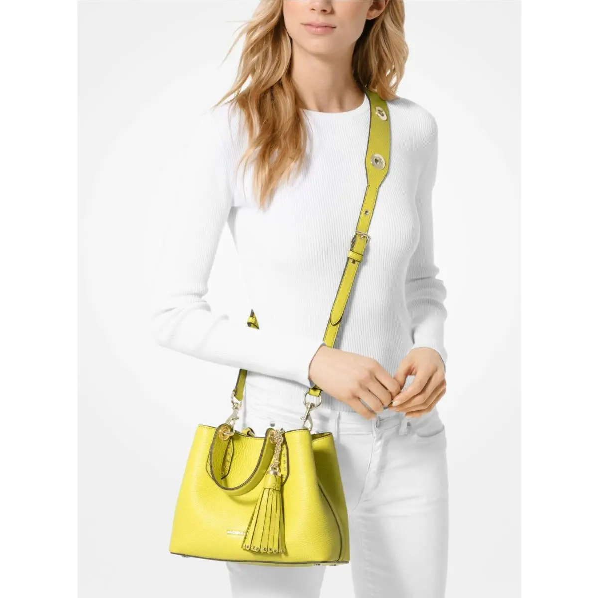 Brooklyn Small Satchel Crossbody/handbag Bucket 11 Colors Dust Bag Yellow Bag Sun Shine Gold-tone hardware by Michael Kors