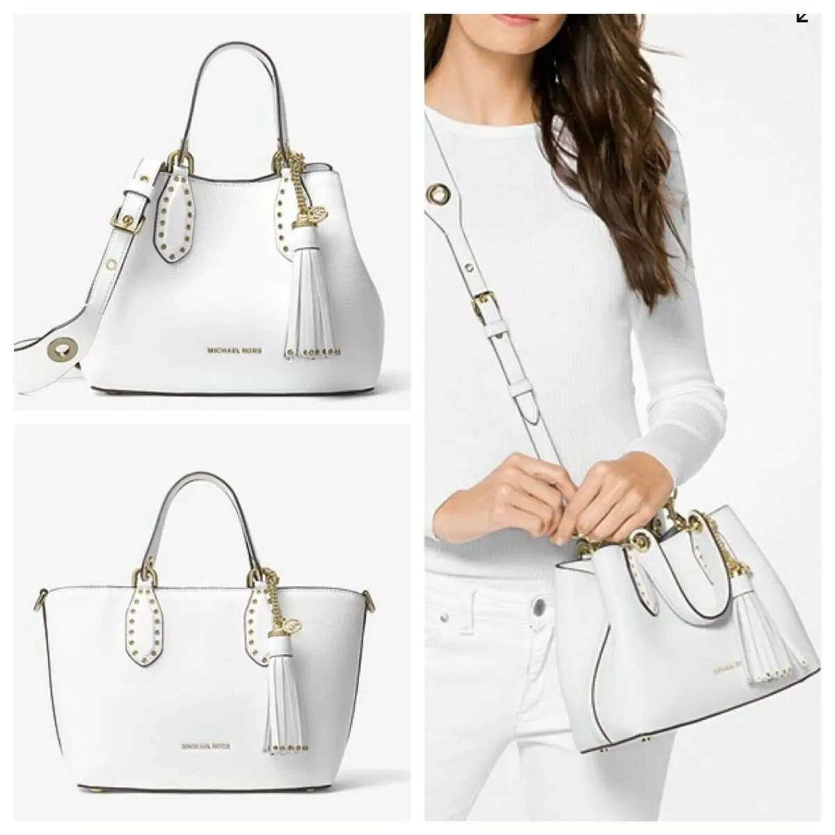 Brooklyn Small Satchel Crossbody/handbag Bucket 11 Colors Dust Bag White Bag with Gold-tone Hardware by Michael Kors