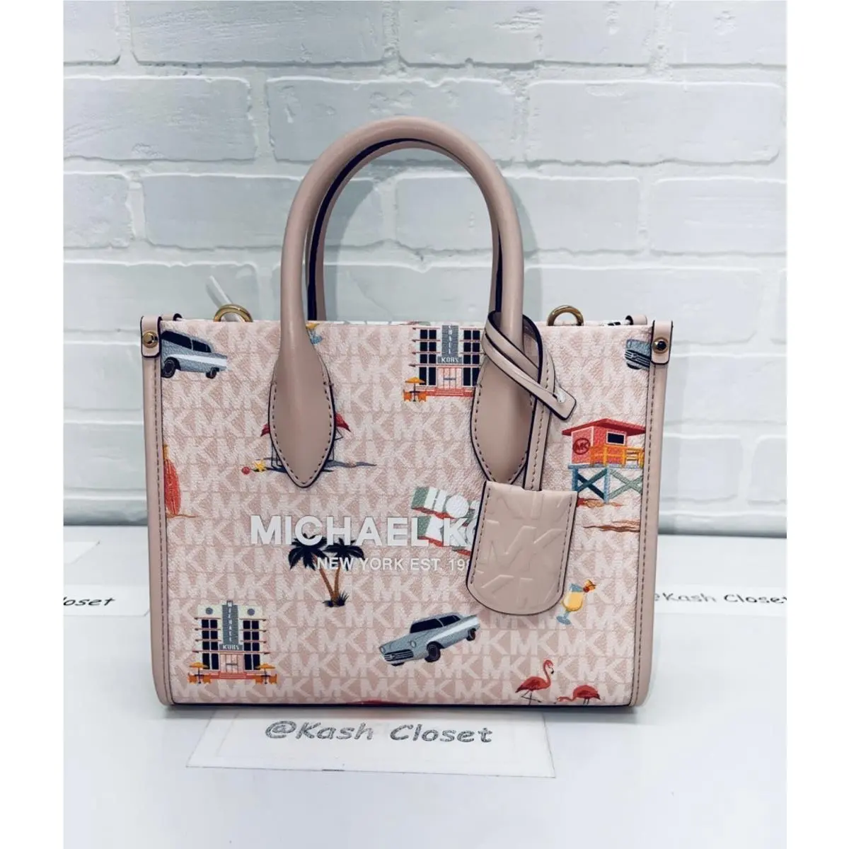 Mirella Small Shopper Top Zip Handbag Crossbody Lt powder blush Printed by Michael Kors