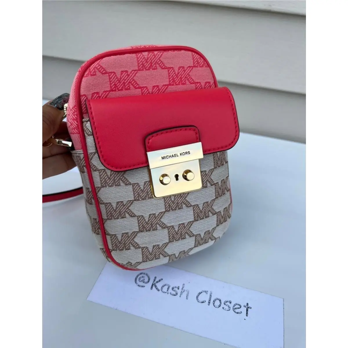 Phone Crossbody Sloan Small Top Zip Front Pocket Logo Jacquard Bag Grapefruit Multi by Michael Kors