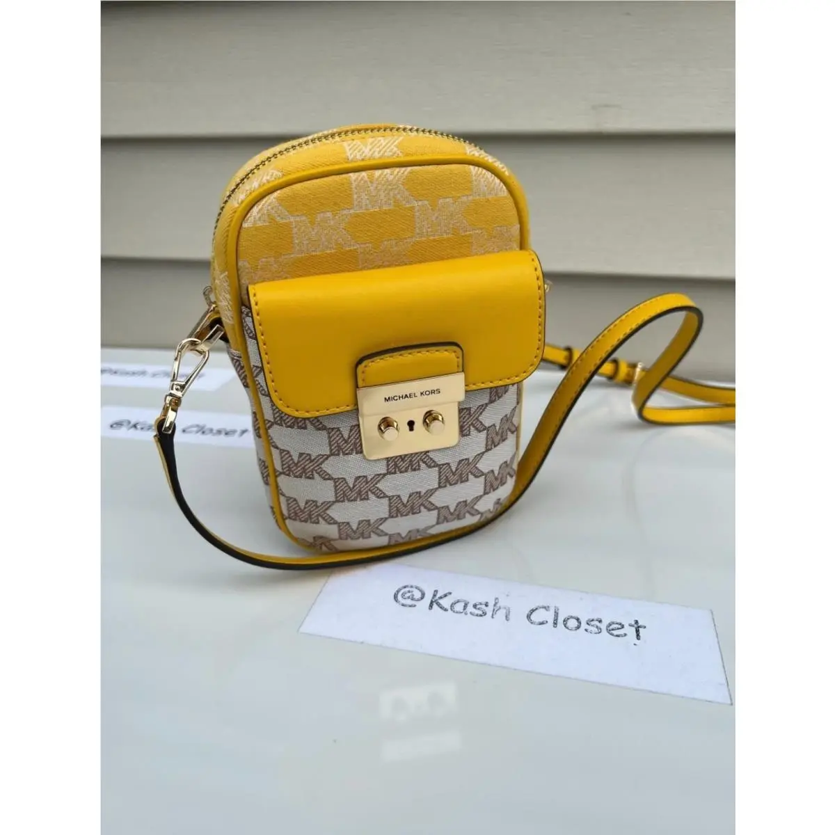 Phone Crossbody Sloan Small Top Zip Front Pocket Logo Jacquard Bag Butter multi by Michael Kors