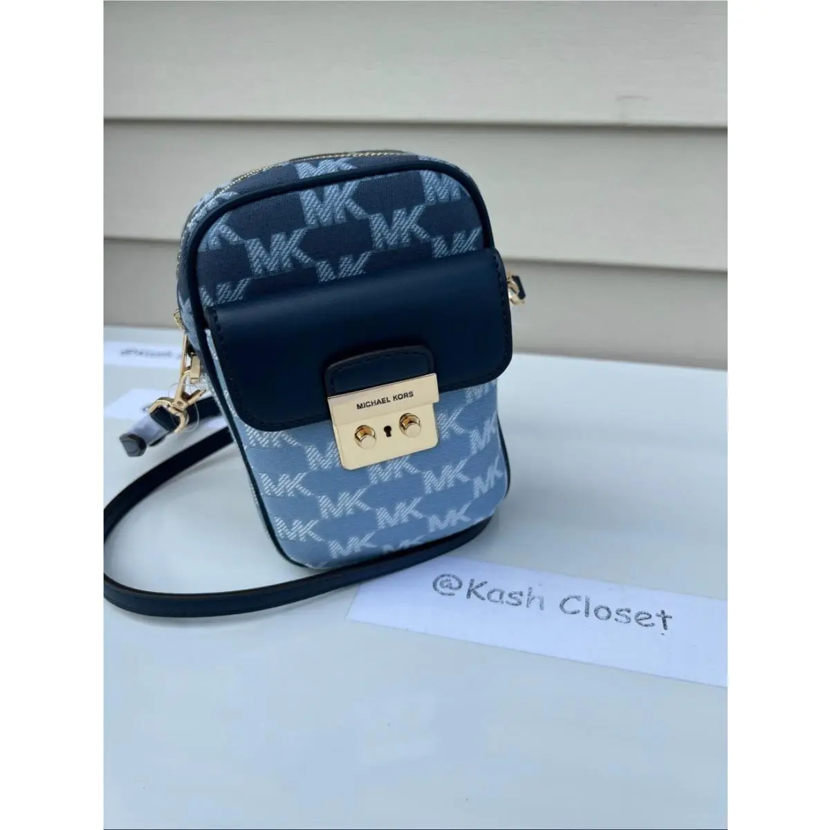 Phone Crossbody Sloan Small Top Zip Front Pocket Logo Jacquard Bag Navy Multi by Michael Kors