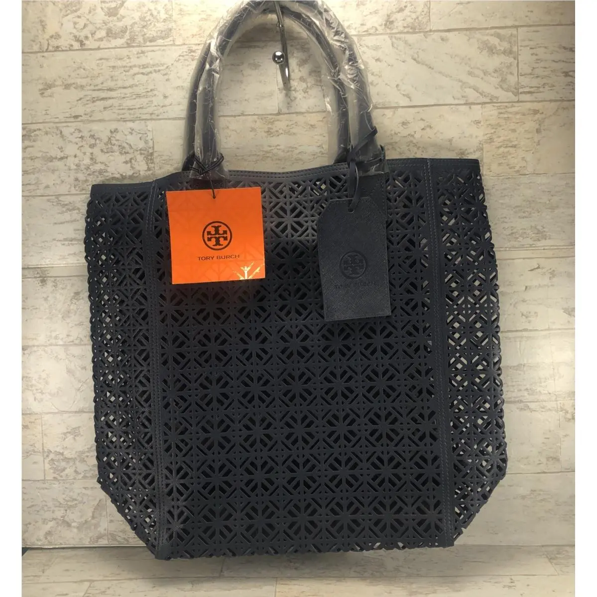 Tory Burch Perforated Navy Lace Weekender Tote Bag
