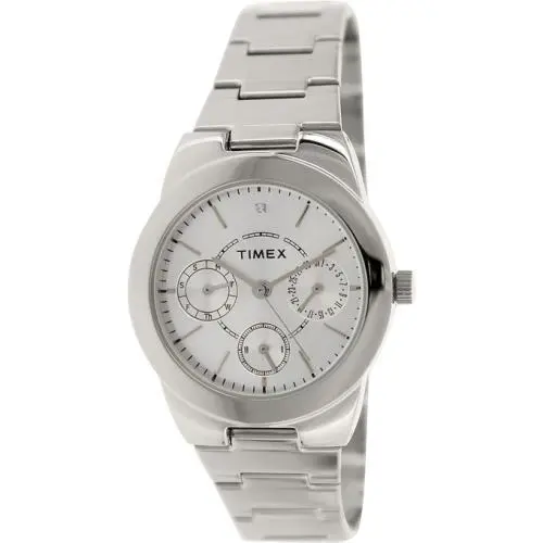Timex Silver Tone Stainless Steel Multi Function White Dial Watch T2N972 - Dial: Silver, Band: Silver, Bezel: Silver