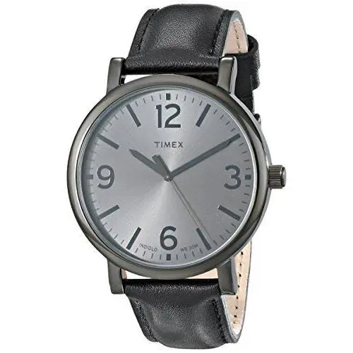 Black Leather Band Large Black Tone Dial Watch T2P528 by Timex