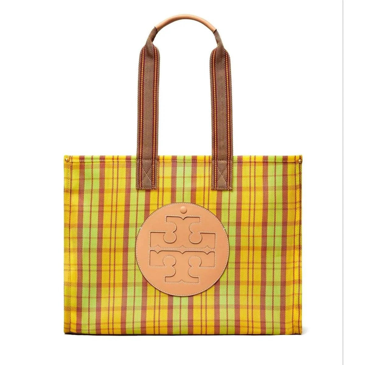 Tory Burch Green Yellow Mercado Plaid Ella Mesh Market Tote Bag - Exterior: Green Yellow