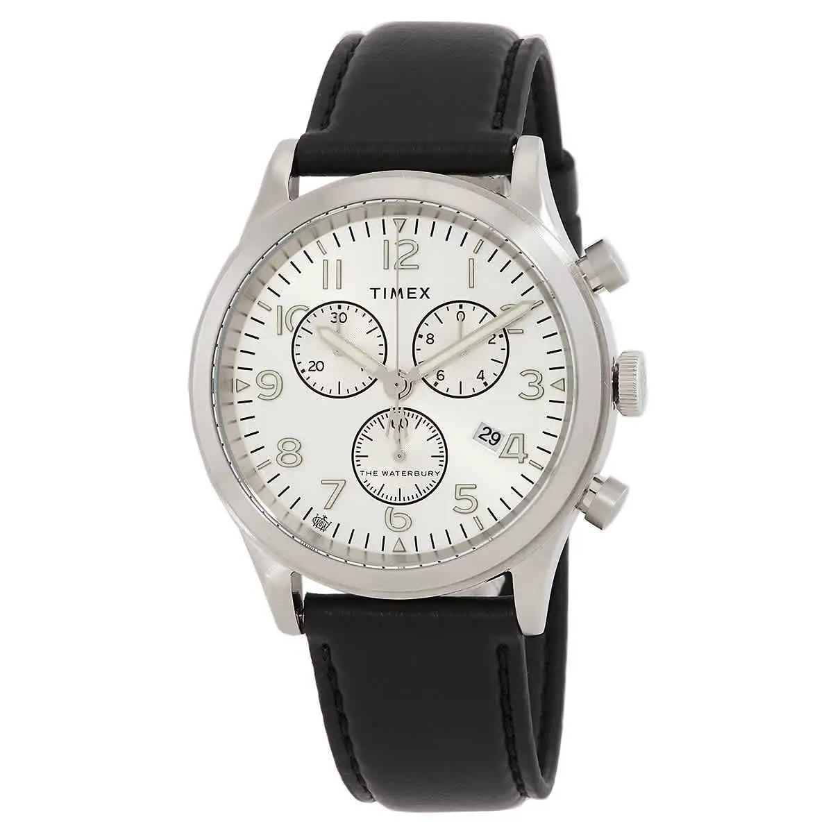 Timex Waterbury Traditional Chronograph Quartz Silver Dial Men`s Watch TW2W48100 - Dial: Silver, Band: Black, Bezel: Silver-tone