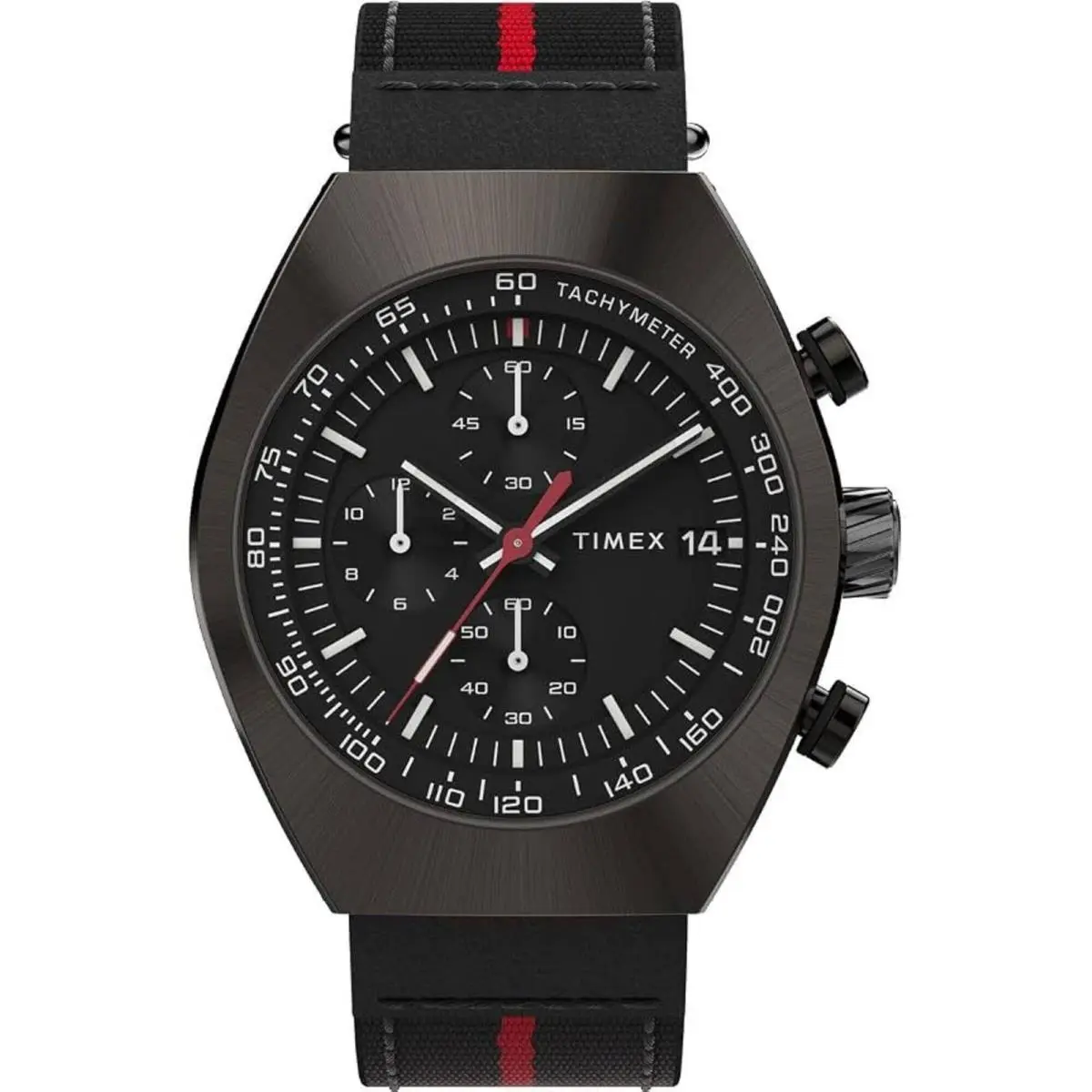 Men`s Watch Legacy Chronograph Black and Red Fabric Strap Date TW2W50200VQ by Timex